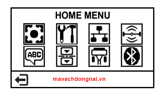 Màn hình Home menu máy in mã vạch Zebra